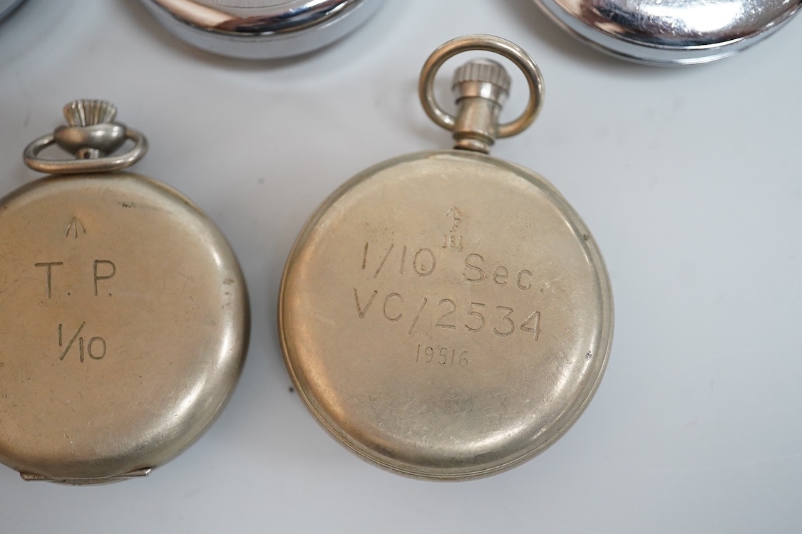 Seven assorted mainly late 20th century base metal cased military stopwatches, including three CWC and a Nero Lemania.